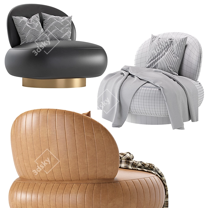 Elegant Leather Swivel Chair 3D model image 5