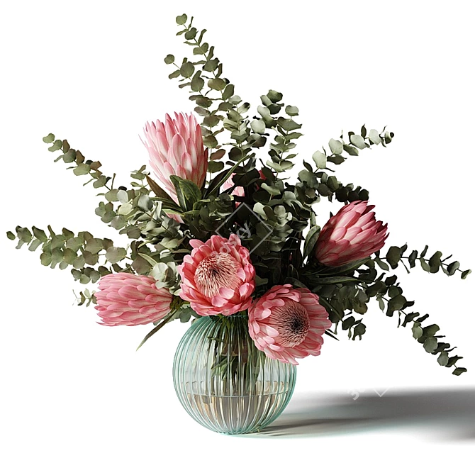 Elegant Pink Protea Bouquet with Eucalyptus 3D model image 3