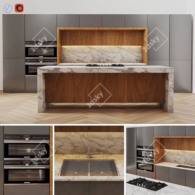 Contemporary Kitchen: Sleek Design & Spacious 3D model image 1