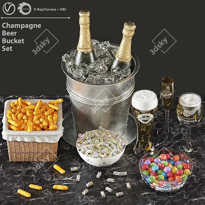 Luxury Champagne Beer Bucket Set 3D model image 9