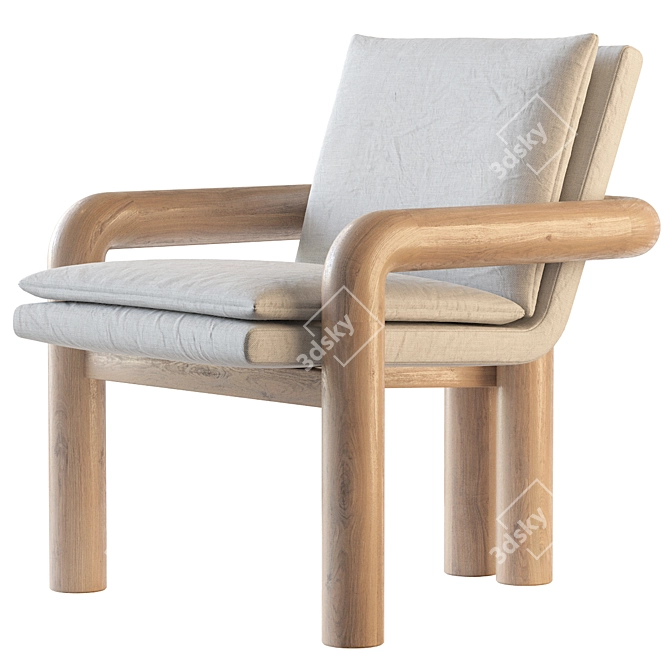 Elegant Carved Wood Lounge 3D model image 1