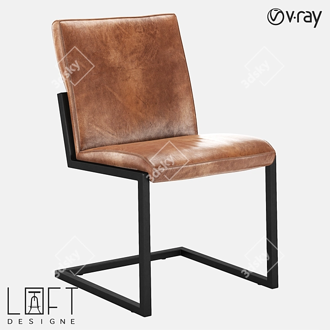 Sleek Metal and Leather Chair 3D model image 1