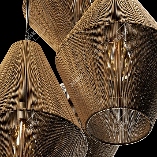 Wood Rattan Wicker Cone Lamp 3D model image 1