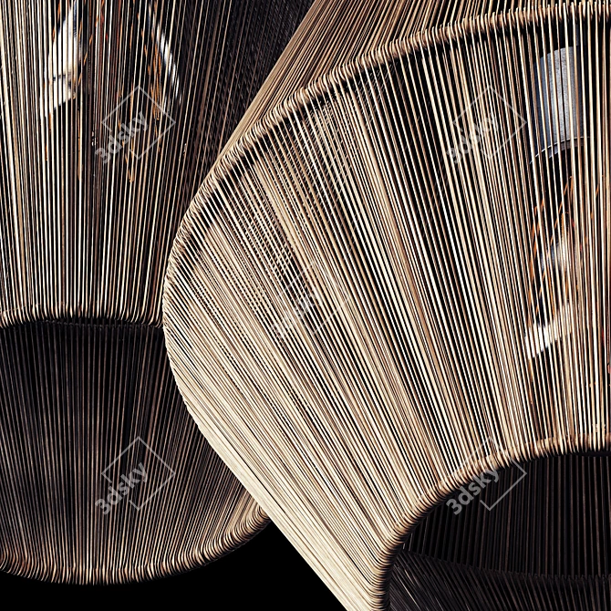 Wood Rattan Wicker Cone Lamp 3D model image 3