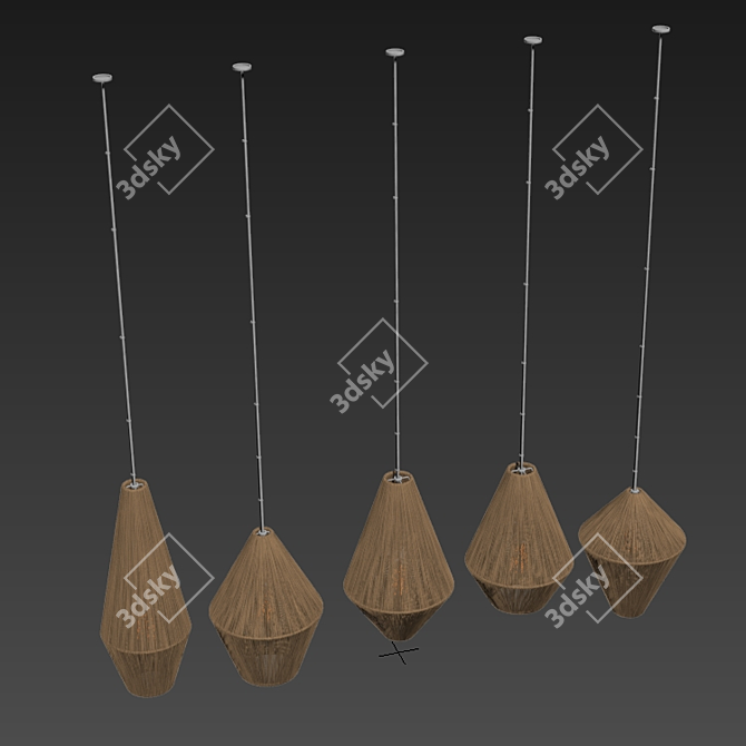 Wood Rattan Wicker Cone Lamp 3D model image 5