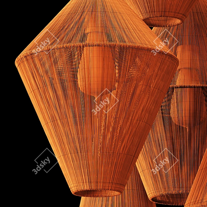 Wood Rattan Wicker Cone Lamp 3D model image 6