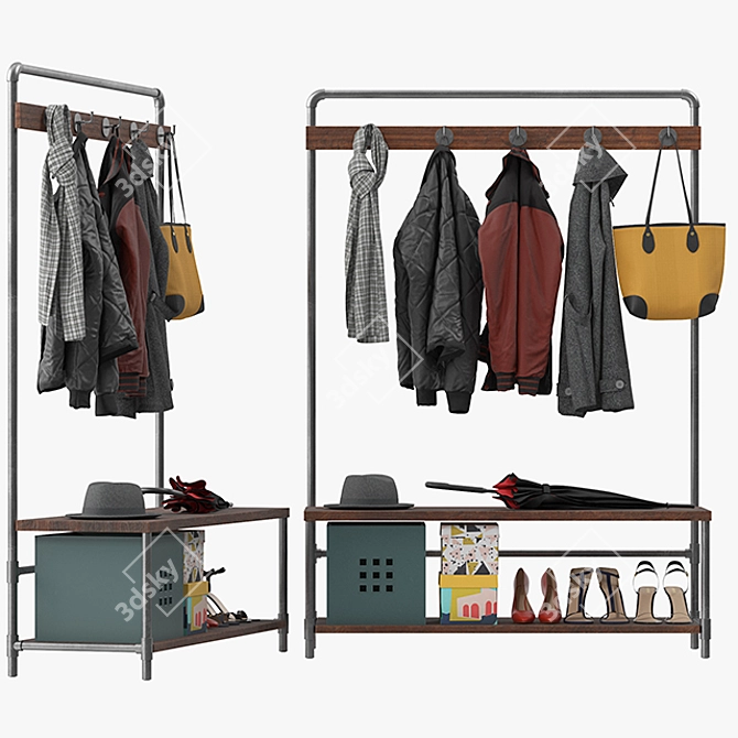 Industrial Pipeline Coat Rack 3D model image 1