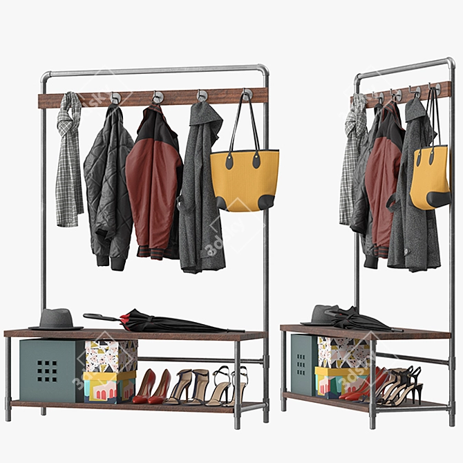 Industrial Pipeline Coat Rack 3D model image 2