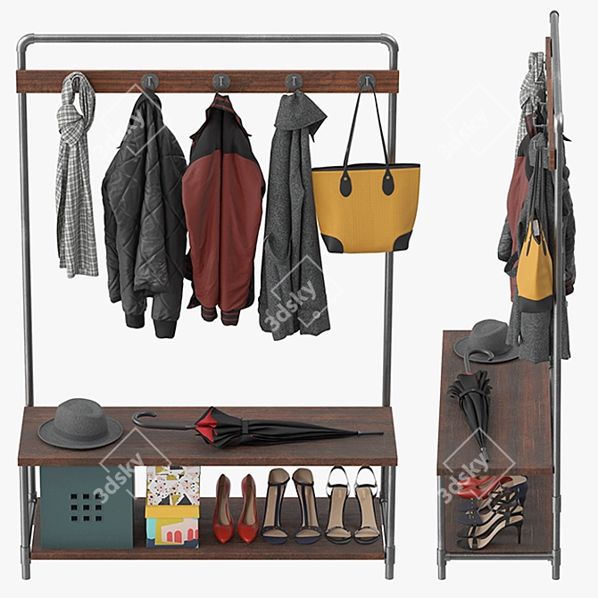 Industrial Pipeline Coat Rack 3D model image 4