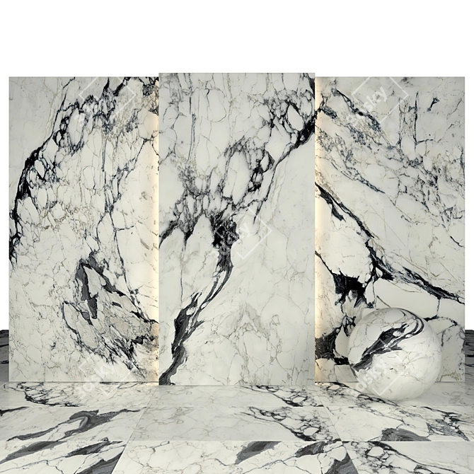 Elegant Calacatta Dark Marble Slabs 3D model image 1