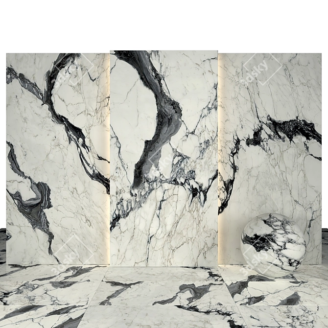 Elegant Calacatta Dark Marble Slabs 3D model image 2