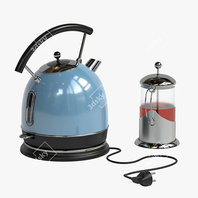 Elegant Electric Kettle Set: KITFORT & French Press 3D model image 3