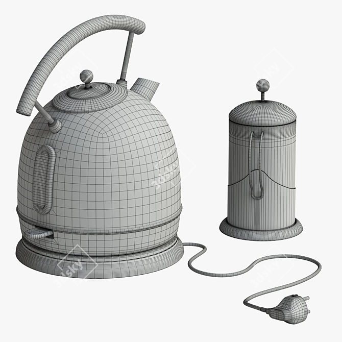 Elegant Electric Kettle Set: KITFORT & French Press 3D model image 13