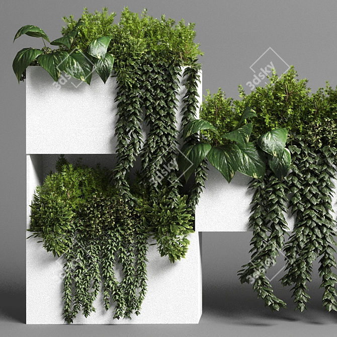 Minimalist White Concrete Plant Stand Set 3D model image 4