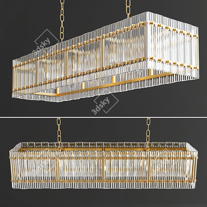 Gilded Ruby Rectangular Chandelier 3D model image 2