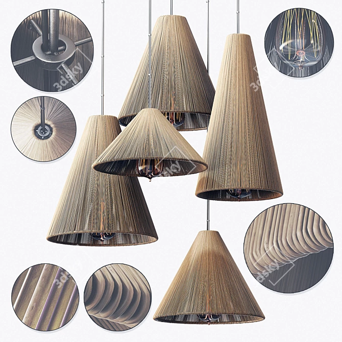 Wood Rattan Wicker Cone Lamp 3D model image 1