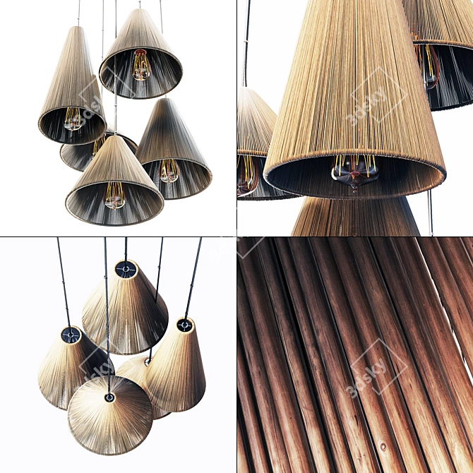 Wood Rattan Wicker Cone Lamp 3D model image 2