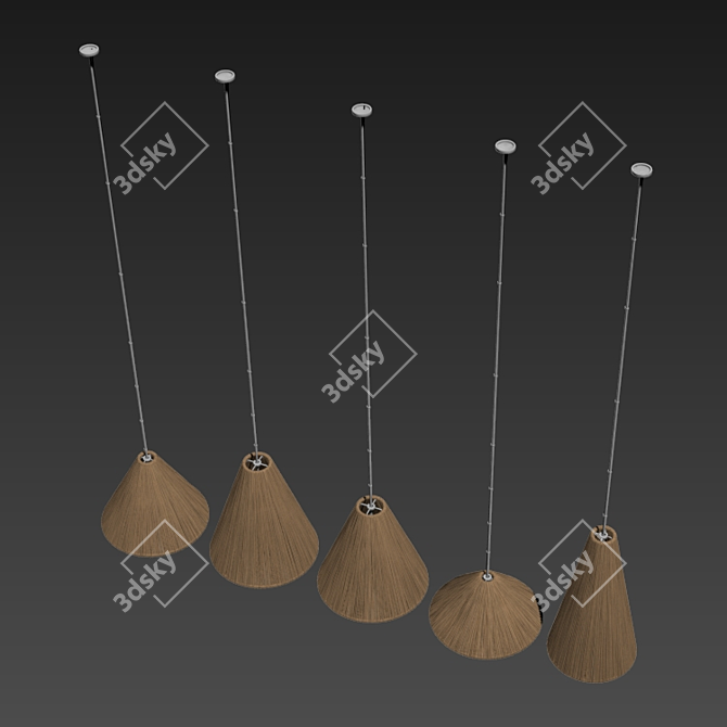 Wood Rattan Wicker Cone Lamp 3D model image 6