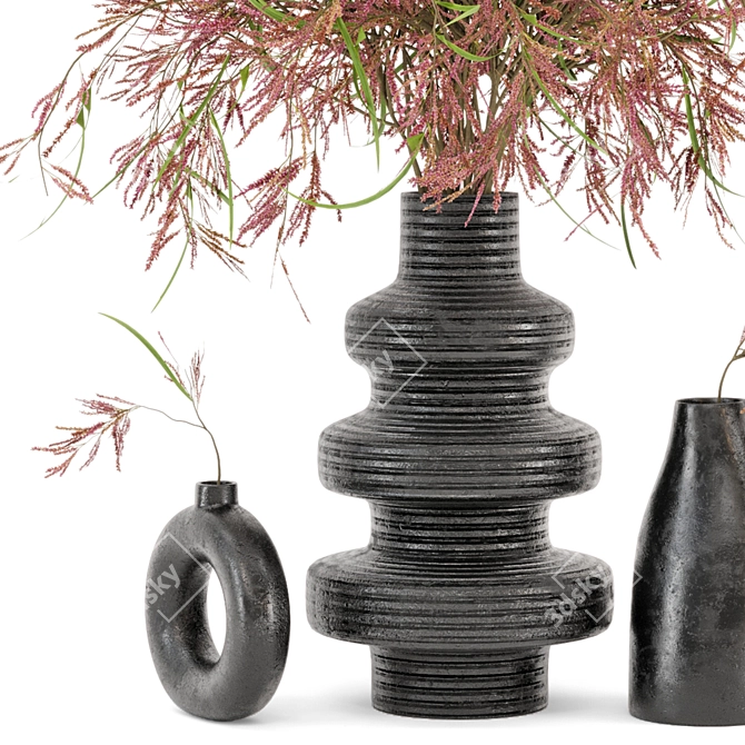 Modern Concrete Vase with Indoor Plants 3D model image 3