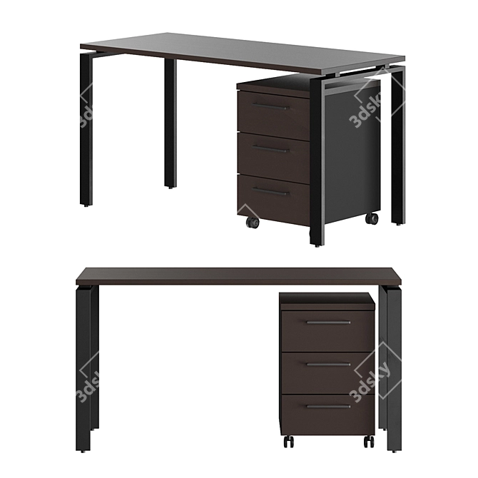 Modern Oak and Black Table 3D model image 1