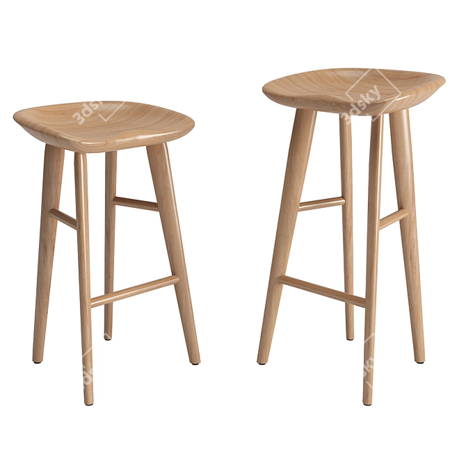 Elegant Contoured Wood Counter Stool 3D model image 1