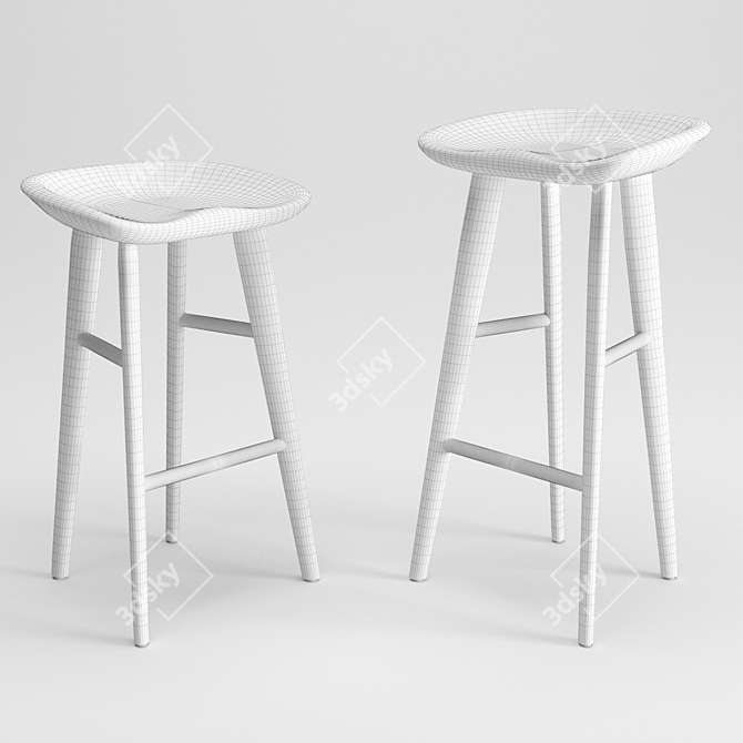 Elegant Contoured Wood Counter Stool 3D model image 2