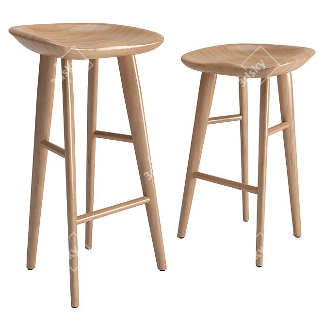 Elegant Contoured Wood Counter Stool 3D model image 3