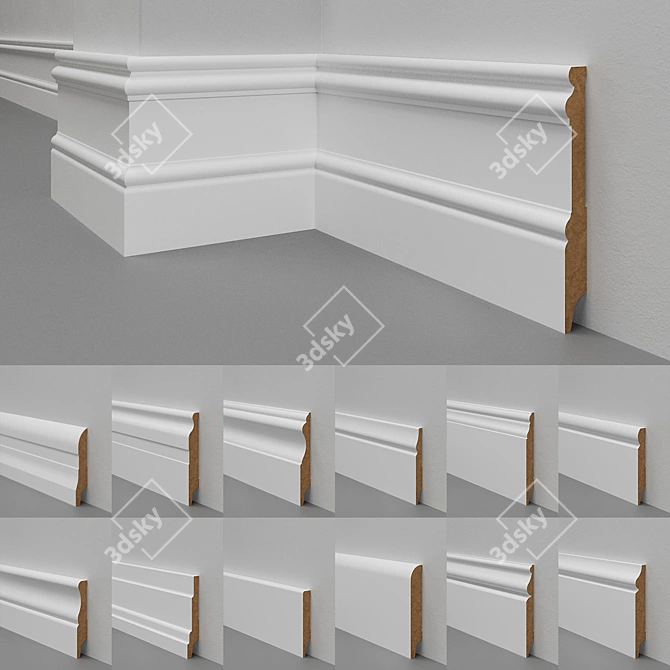 28-Piece MDF Skirting Board Collection 3D model image 1