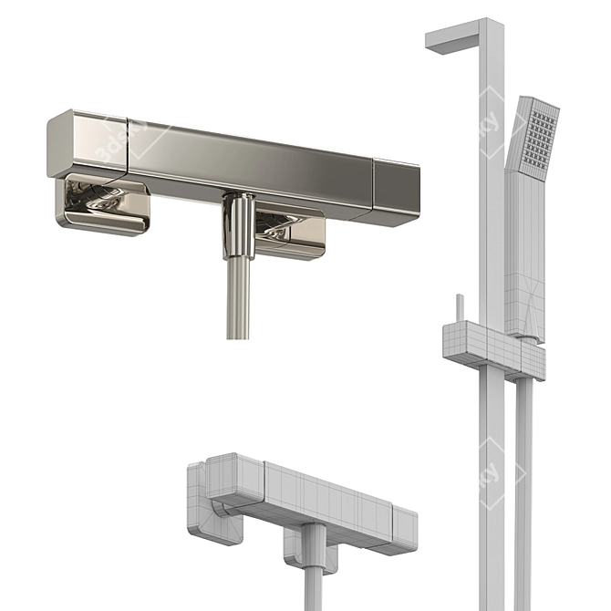 Modern Thermostatic Shower Mixer with Sliding Bar 3D model image 3