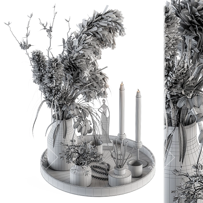 Elegant Tray with Bouquet Set 3D model image 5