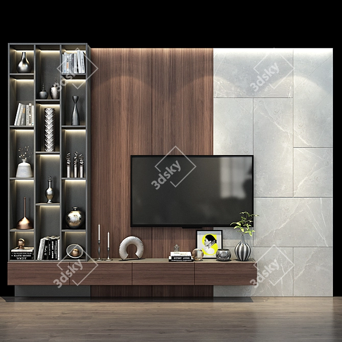 Modern TV Shelf - 0334 3D model image 1