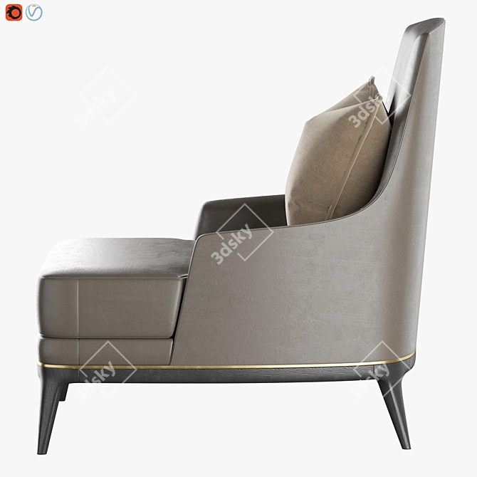 Elegant Redd Armchair in Oak & Brass 3D model image 3