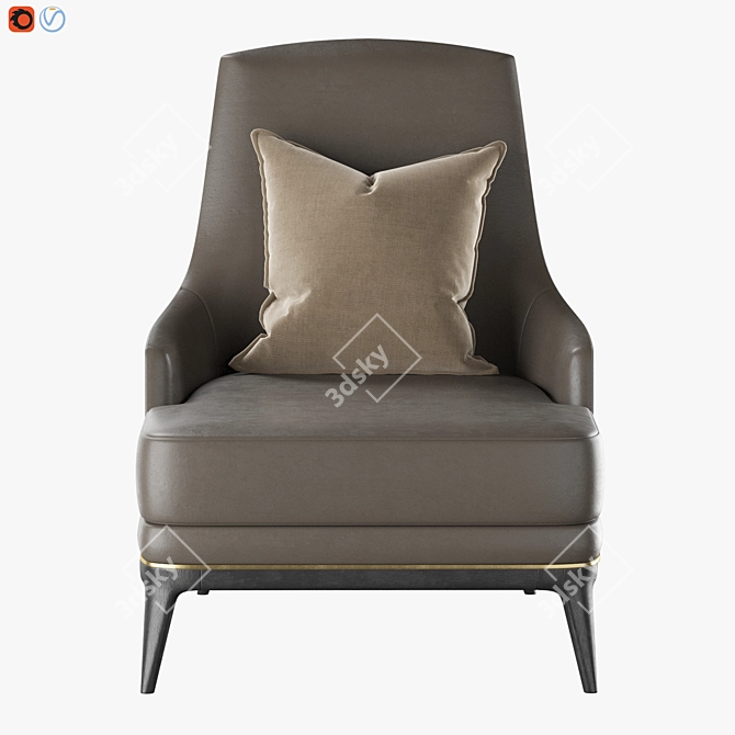 Elegant Redd Armchair in Oak & Brass 3D model image 4