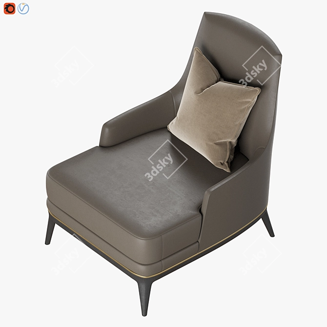 Elegant Redd Armchair in Oak & Brass 3D model image 5