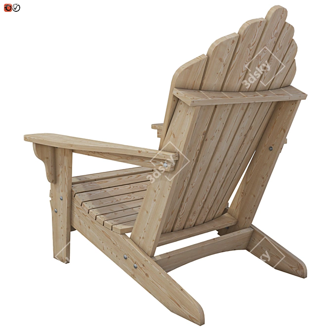 Rustic Wood Garden Chair 3D model image 2