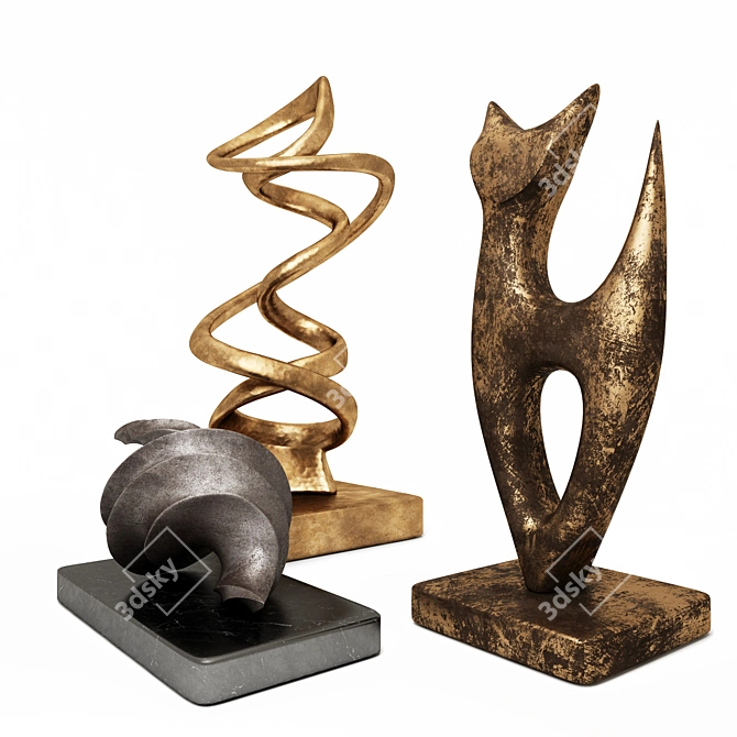 Modern Set of 3 Sculptures 3D model image 2