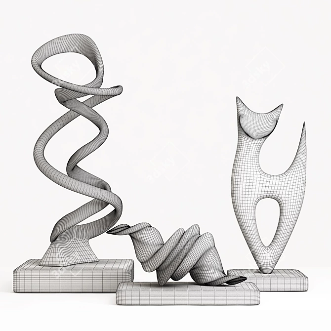 Modern Set of 3 Sculptures 3D model image 6