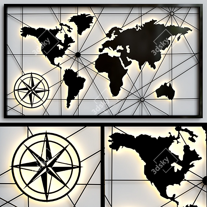 Vintage World Map Wall Decor 3D model image 1