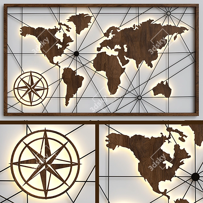 Vintage World Map Wall Decor 3D model image 5