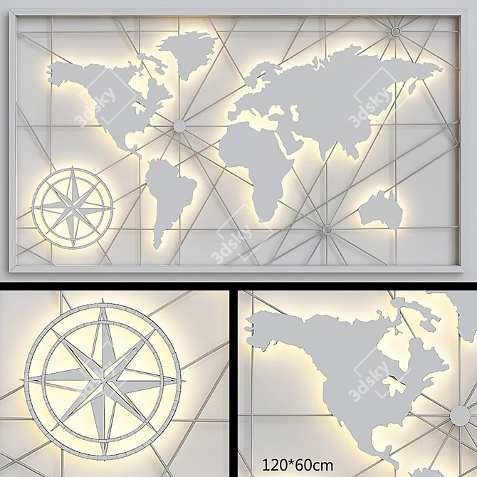 Vintage World Map Wall Decor 3D model image 6