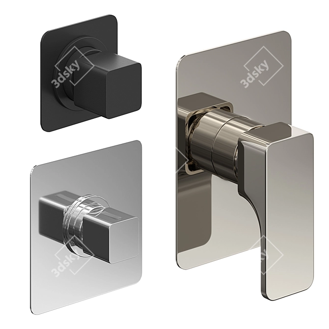 Title: Cisal Cubic Wall Mounted Faucet Set 3D model image 1