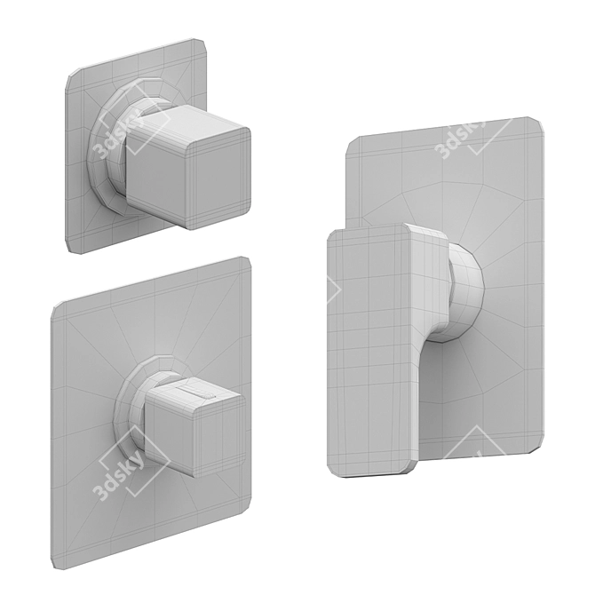 Title: Cisal Cubic Wall Mounted Faucet Set 3D model image 3