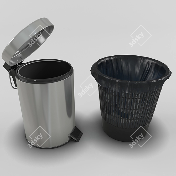 Stylish Trash Bin Set & Crumpled Paper 3D model image 2