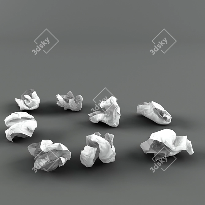 Stylish Trash Bin Set & Crumpled Paper 3D model image 6