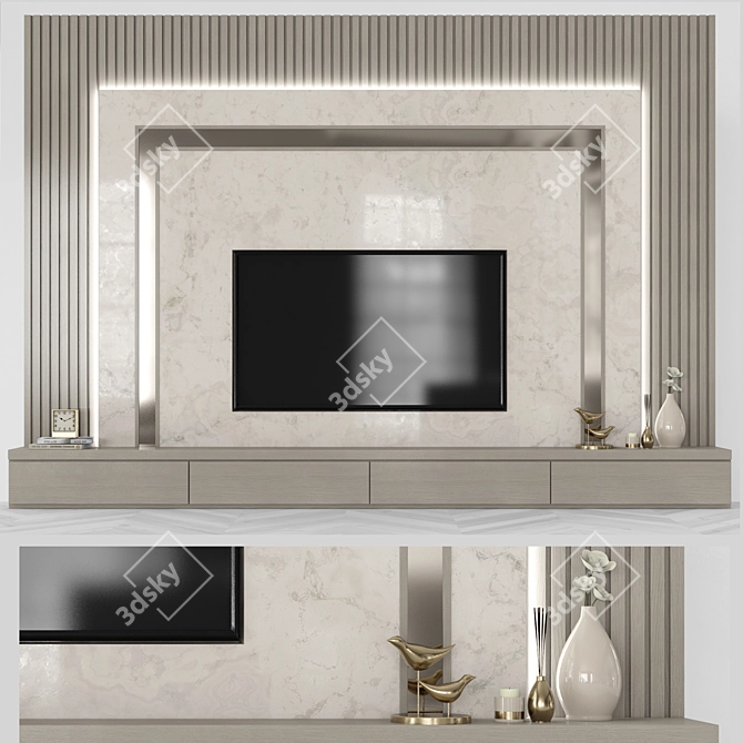 Modern 65" TV Wall Set 3D model image 1