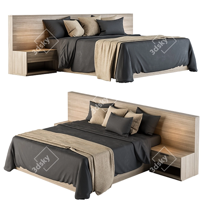 Elegant Black and Brown Bed Set 3D model image 1