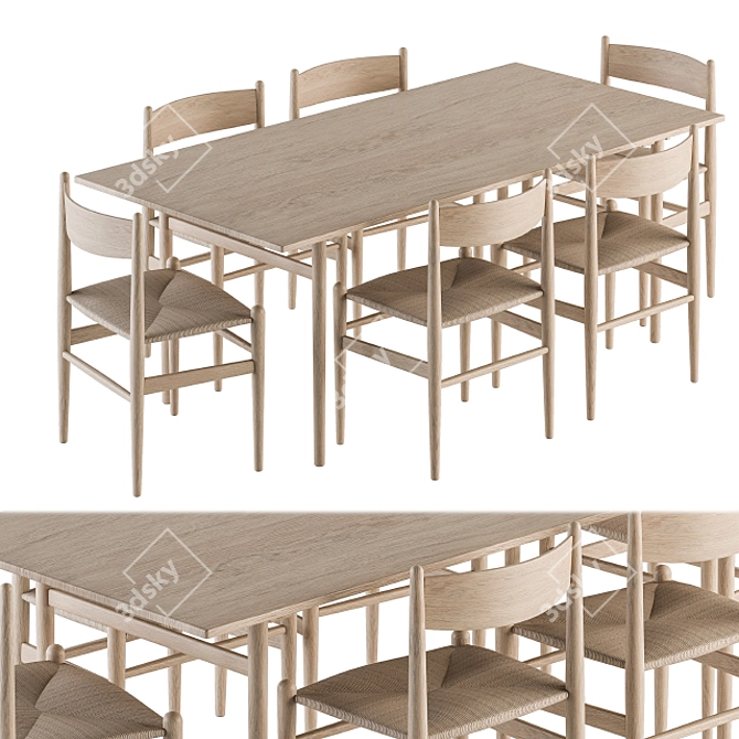 Rustic Wood Dining Set 22 3D model image 1