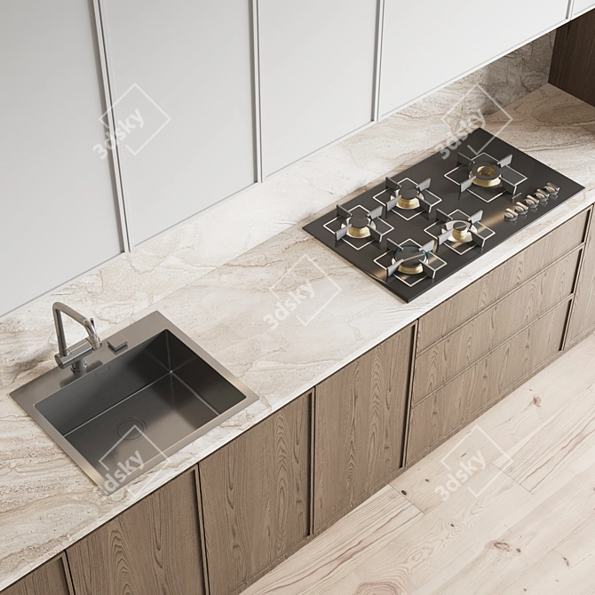 Modern Kitchen Set - Gas Hob, Oven, Sink & Hood 3D model image 3