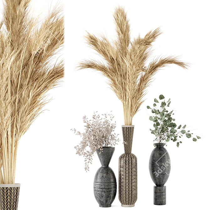 Pampas Plantset in Handmade Vase 3D model image 1