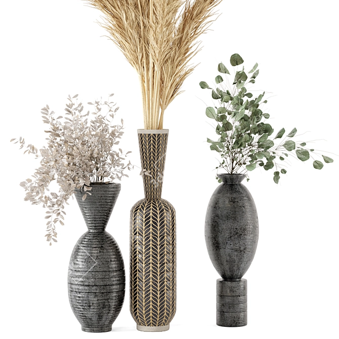 Pampas Plantset in Handmade Vase 3D model image 3
